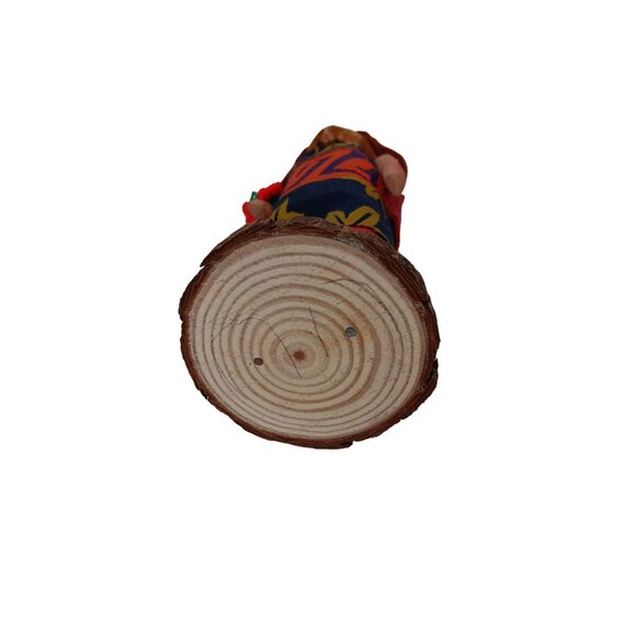 Handcrafted Wooden Tribal Folk Art Doll With Hand-Painted Details & Fabric Dress - Picture 8 of 8